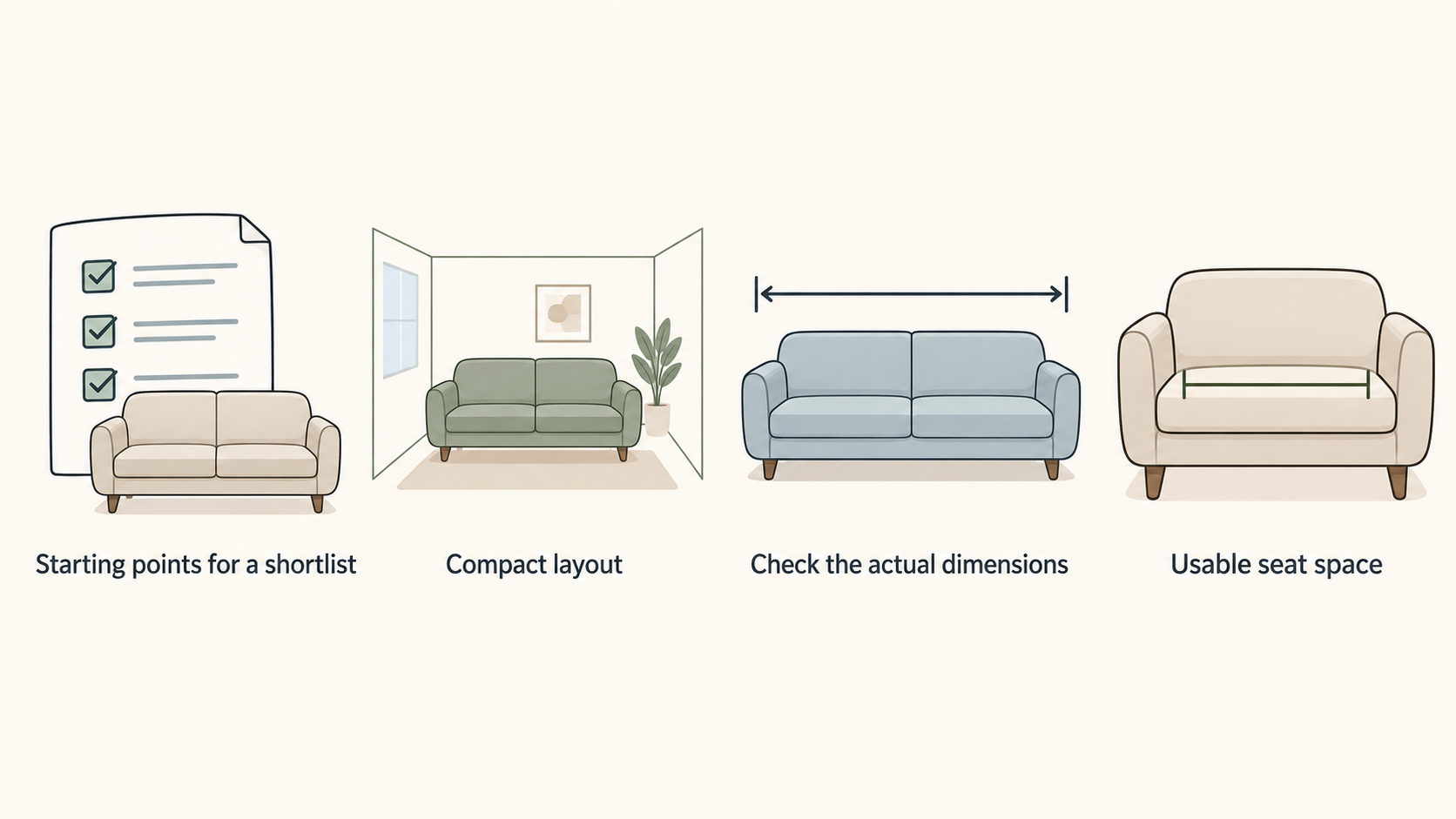 Show the five sofa formats Habitat’s guide presents as starting points for a shortlist, without implying that any format performs better.